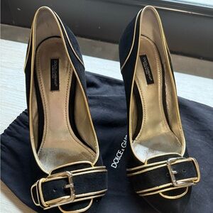 Dolce & Gabbana Black and Gold Stiletto Heels, Size EU38.5